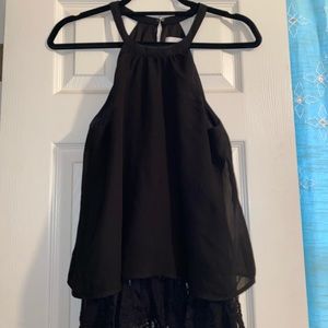 Black Blouse with Lace Underlay